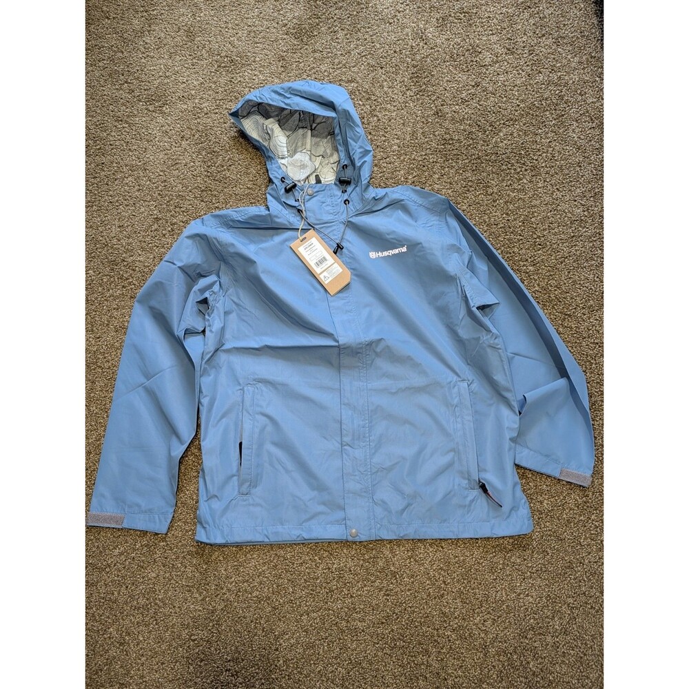 Husqvarna Men's Shadow Blue Hooded Packable Windbreaker Jacket Size Large (L)